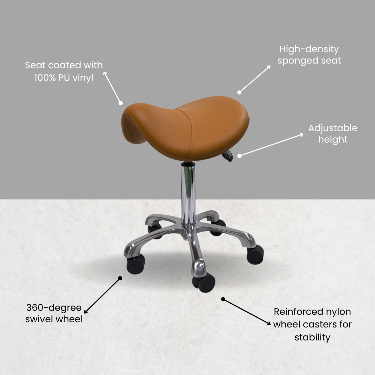 Hydraulic Saddle Shape Rolling Stool with Tilt-able Seat