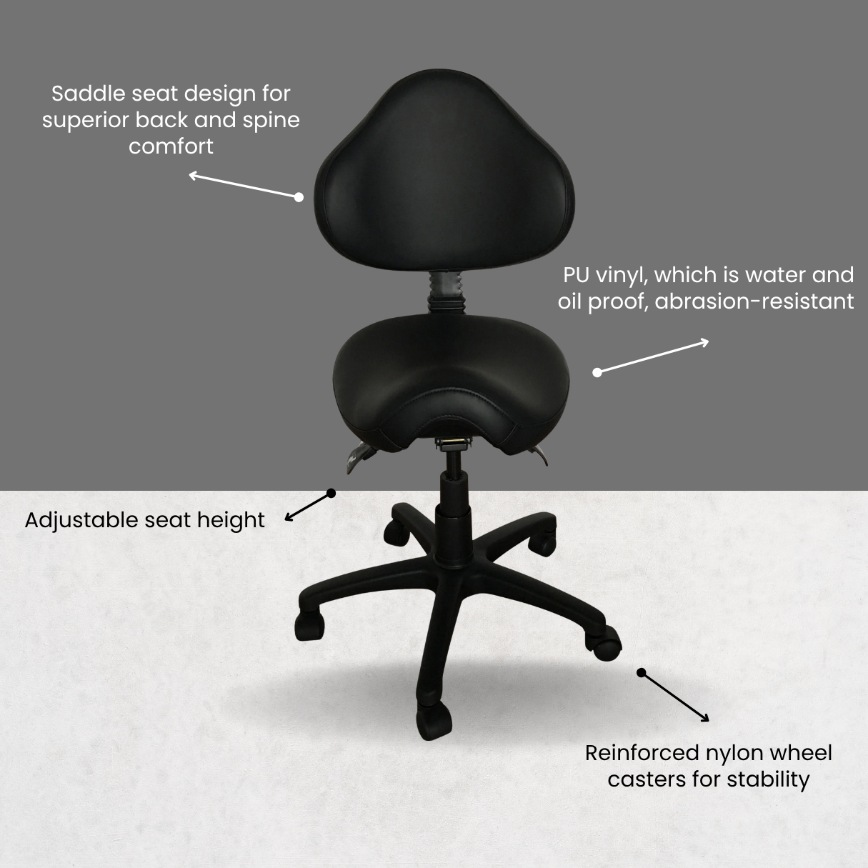 Saddle Shape Stool with Back Support and 500lbs Weight Capacity