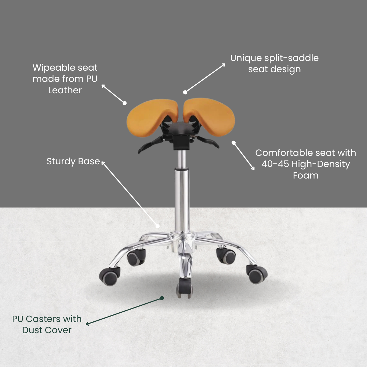 Saddle Style Split Seat Ergonomic Saddle Chair or Stool