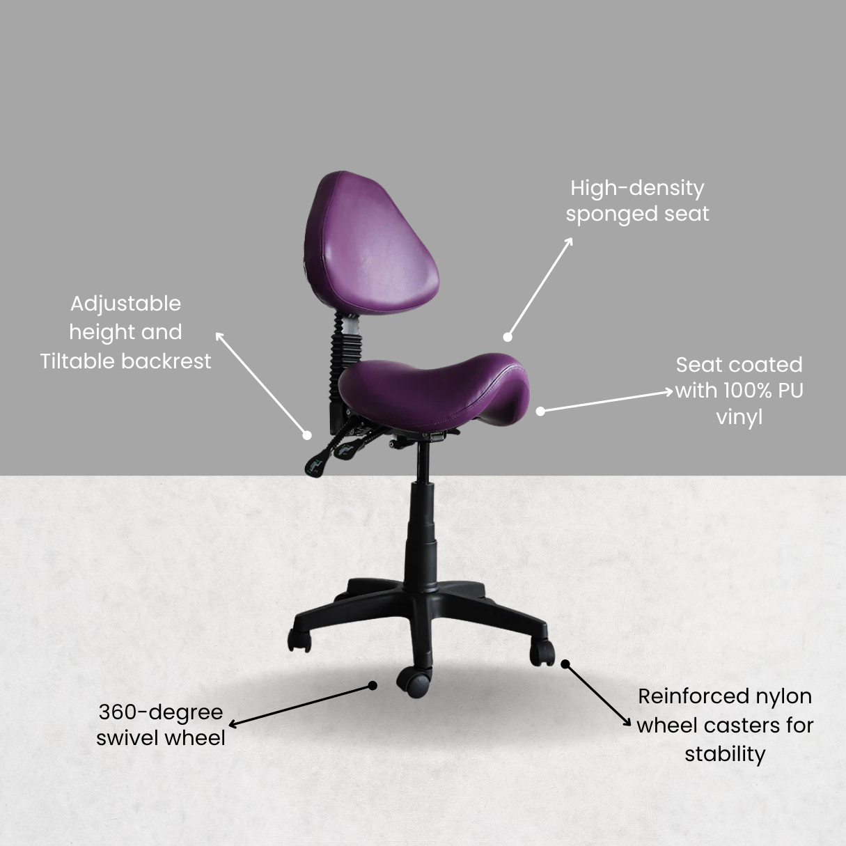 Small Saddle Shape Stool with Adjustable Back Support