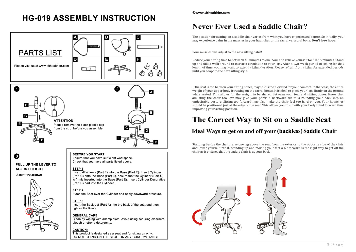 Saddle Shape Stool with Adjustable Back Support and Tilt-able Seat