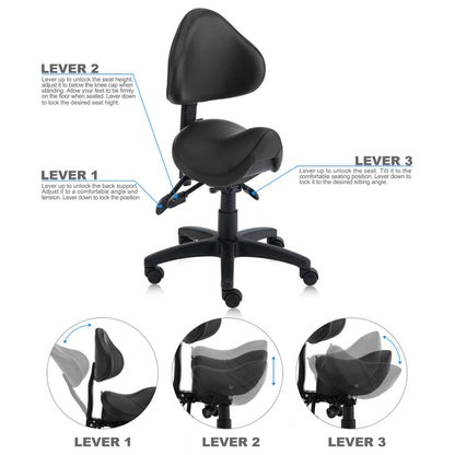 Saddle Shape Stool with Back Support and Tilt-able seat