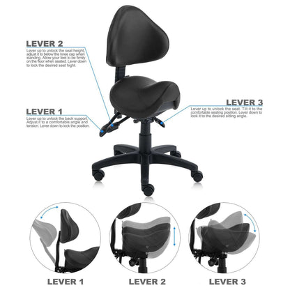 Small Saddle Shape Stool with Adjustable Back Support
