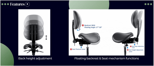 USA Patented Multi Adjustable Saddle Stool with Backrest