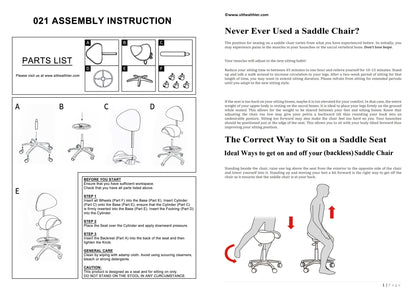 Ergonomic Comfortable Saddle Style Chair With Footrest & Backrest