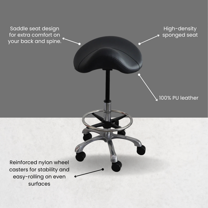 Hydraulic Saddle Shape Rolling Stool with Tilt-able Seat & FootRest