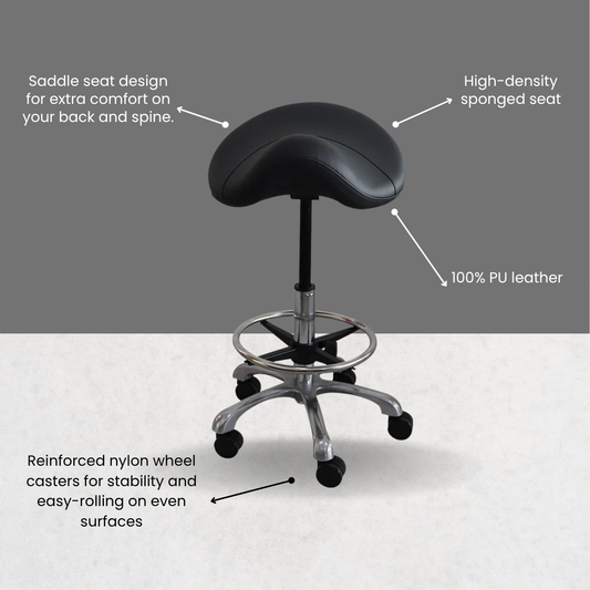 Hydraulic Saddle Shape Rolling Stool with Tilt-able Seat & FootRest