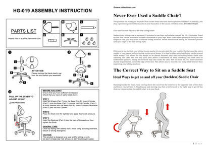 Saddle Shape Stool with Back Support and Tilt-able seat
